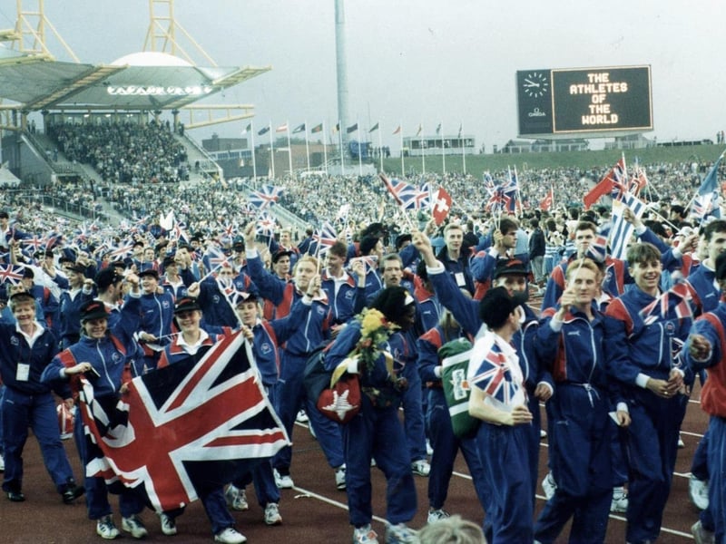 The GB team enter the Don Valley Stadium, Sheffield, at the opening ceremony of the World Student Games in 1991
