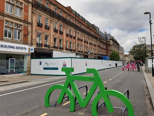 Busy Pinstone Street was turned into a bike and walk route in June 2020 to allow social distancing.