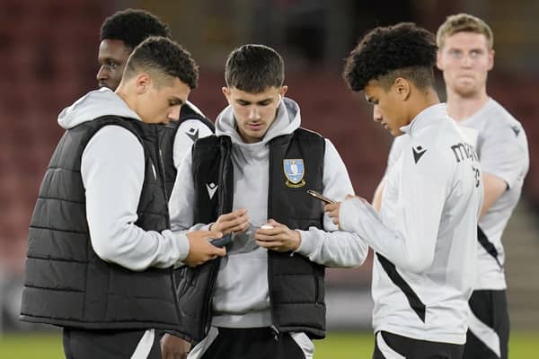 Sheffield Wednesday's Pierce Charles (right), Rio Shipston (centre) and Bailey Cadamarteri (left) seen ahead of the Carabao Cup third round match. (Andrew Matthews/PA Wire)