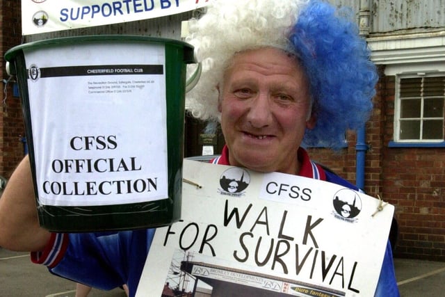 Spireites fan Jeff Hall taking part in the 'Walk for Survival' from Saltergate.