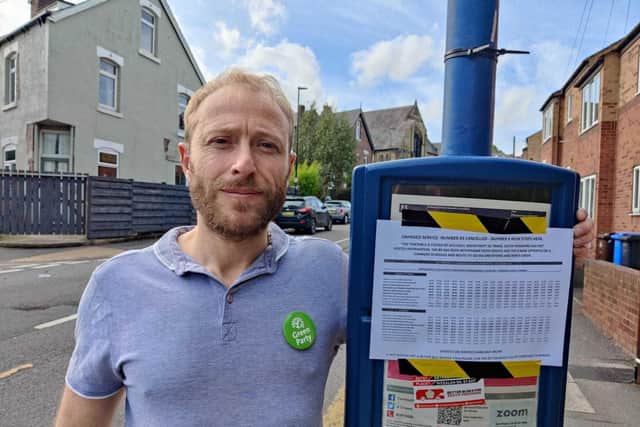 Sheffield Green Party activist Peter Gilbert, who posted updated timetables on bus stops himself to let people know about service cuts