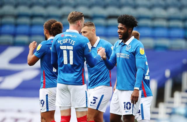 Portsmouth's Ellis Harrison scores his first goal of the match from a penalty