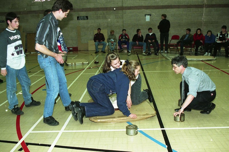 A Techno problem solving event in April 1993. In the picture were, left to right, Iain Rodger, David Kirkham, Lesley Atkinson, Dawn Teasdale and Professor Mike Page.