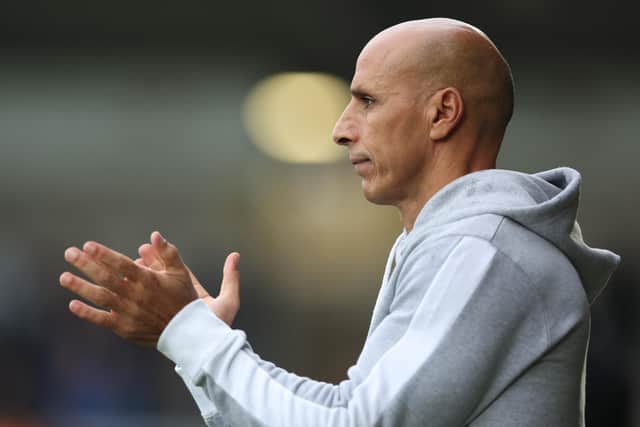 BURTON-UPON-TRENT, ENGLAND - NOVEMBER 27: Dino Maamria manager Burton Albion during the Emirates FA Cup Second Round match between Burton Albion and Chippenham Town at Pirelli Stadium on November 27, 2022 in Burton-upon-Trent, England. (Photo by Nathan Stirk/Getty Images)
