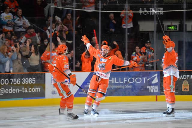 Justin Hodgman goal celebration v Coventry by Dean Woolley.