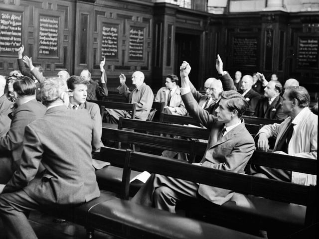Dockers meeting on overtime work - Henry Robb's shipyard, 1963.