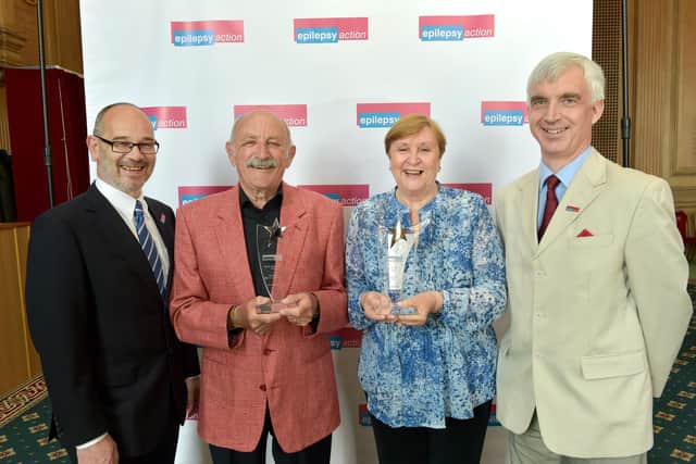 L-r, Philip Lee, David Streets, Maureen Taylor and Duncan Froggatt at the 2018 Epilepsy Action Awards (photo: Steve Riding / Epilepsy Action).
