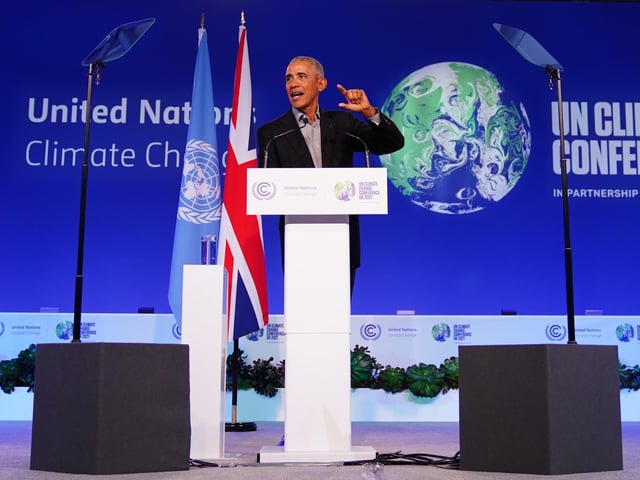 Former US president Barack Obama said: “All of us have a part to play, all of us have work to do and all of us have sacrifices to make.
“Those of us who live in big, wealthy nations, those of us who helped to precipitate the problem, we have an added burden to make sure that we are working with and helping and assisting those who are less responsible and less able, but are more vulnerable to this oncoming crisis.”