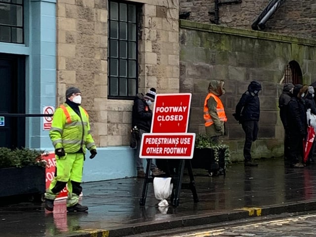 The street directly outside Cafe Truva in Leith was closed to pedestrians due to the filming on Friday afternoon.