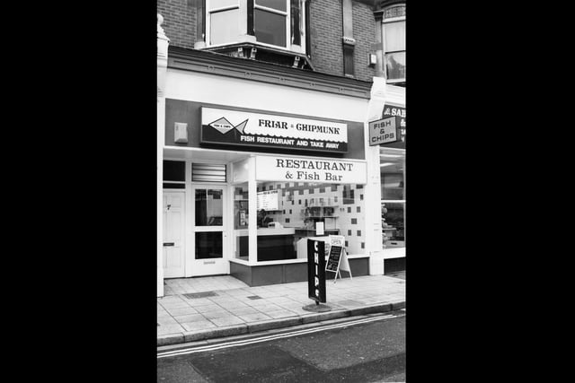 This picture from December 1992 shows the old Friar and Chipmunk fish restaurant and takeaway in Osborne Road. Sadly it is no-more. The name comes from an old joke about a monastery which decides to open a fish and chip shop.