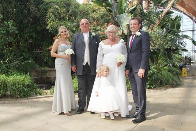 Margaret Collier on her wedding day with (l-r) daughter Chelsea, husband Raymond, granddaughter River and son Lee
