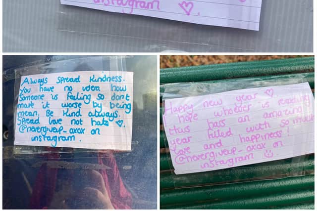Some of the "kindness and positivity notes" left by Kayleigh around Rotherham.