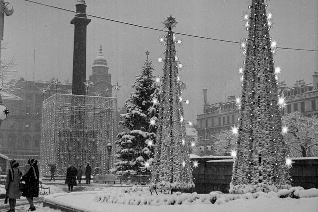 A snow-covered George Square in Glasgow from December 1962