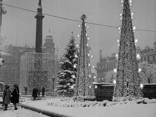 A snow-covered George Square in Glasgow from December 1962