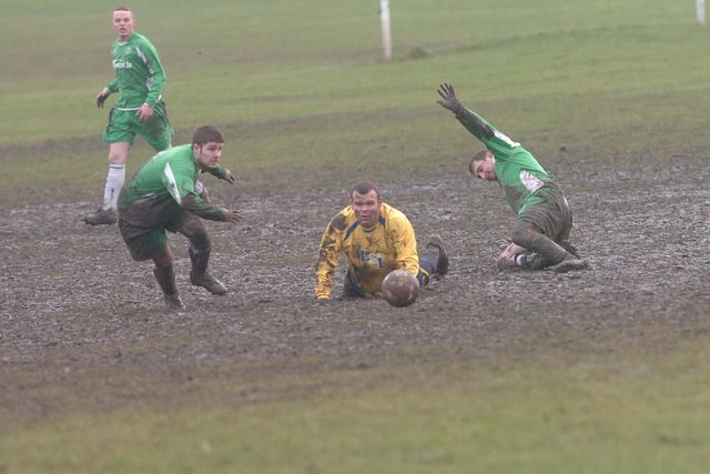 Action in local league football on the Rift House pitches in 2008. Does this bring back memories?