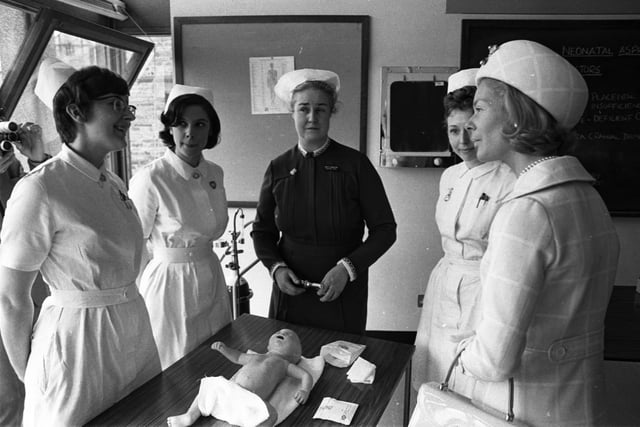 The Duchess of Kent in Nether Edge Hospital, Sheffield, maternity ward 1969
