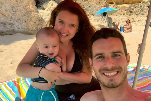 A Sheffield doctor quit work to travel for a living and now earns £6k a month - by helping others to find budget deals. Jenna Carr and Joao Paias, are pictured with their son