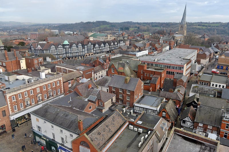 This is a view looking over the Shambles, taken from the Chesterfield observation wheel.