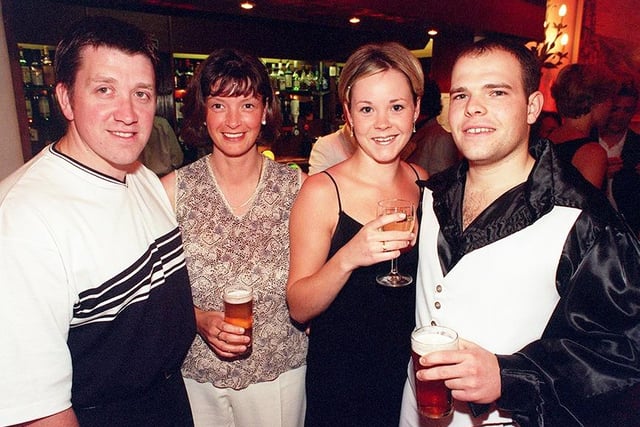Pictured, left to right: Brad and Nicola Fitton, Jenny Carr and Chris Downham at the Allied Dunbar Charity Night at Baldwins Omega, June 17, 1999