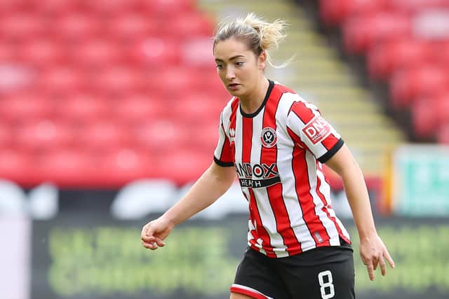 Maddy Cusack of Sheffield United in action during the The FA Women's Championship match at Bramall Lane in October 2022 (Picture: Lexy Ilsley / Sportimage)