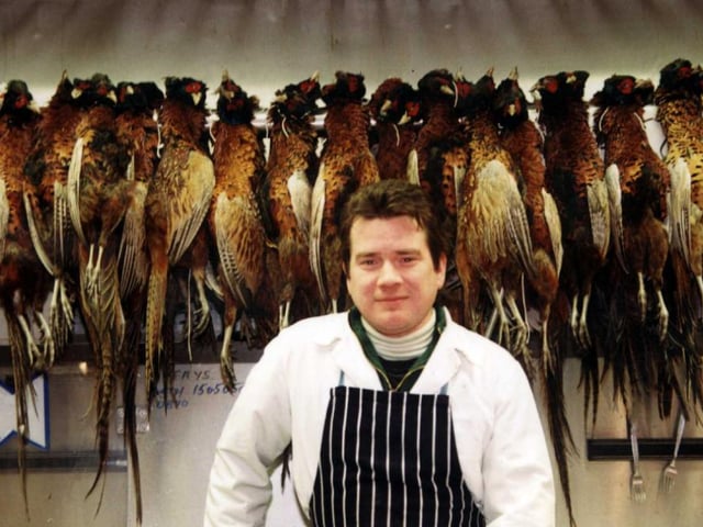 Fishmonger Colin Wilson with the first delivery of pheasants at Doncaster fish market in 1997
