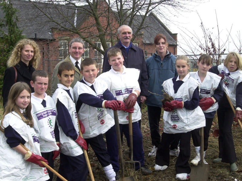 Pupils from Intake school, Cadman Road, Intake, Sheffield, out to tackle the overgrown allotments next to their school. Seen are pupils who include,Georgina Brownett, Lawson Andrews, Joshua Burnham, Richard Martin , Alysha Brown, Amy Rawlinson, Meg Kingswood, and Lewis Mason. With them LtoR are, Sarah Watson consultant project manager from U-SCAPE, Kevan Hall President of the Sheffield Allotment Federation, Head teacher Neville Wheeler, and Kath Woodall Y6 teacher.
