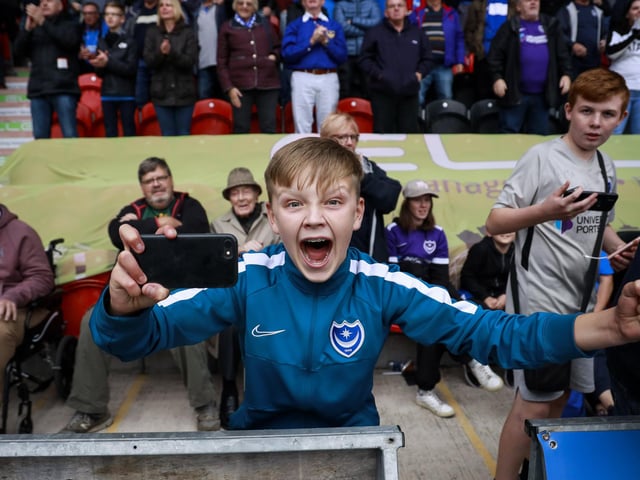 This young fan took great delight in Pompey's victory at the Keepmoat Stadium back in October.