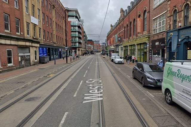 The highest number of reports of violent and sexual crimes in Sheffield in November 2022 were made in connection with incidents that took place on or near West Street in Sheffield city centre, with 16.