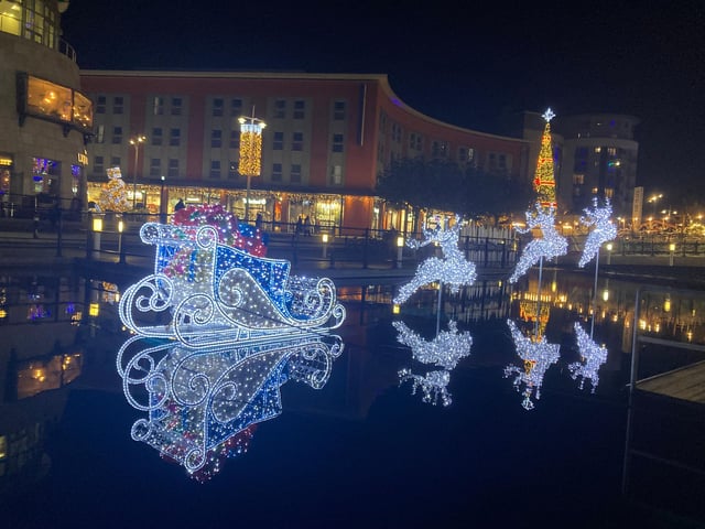 Christmas decorations are up at Gunwharf Quays