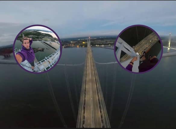Heart-racing pictures show teenage daredevil climbing Forth Road Bridge