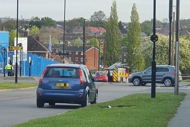 A car crashed into a telegraph pole on Adlington Road, Parson Cross, Sheffield, this morning (Photo: Anthony Beckett-Edwards)