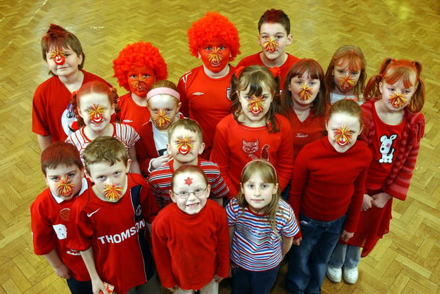 It's Comic Relief Day at Cheviot Junior School in 2005 and look at the fun they were having.