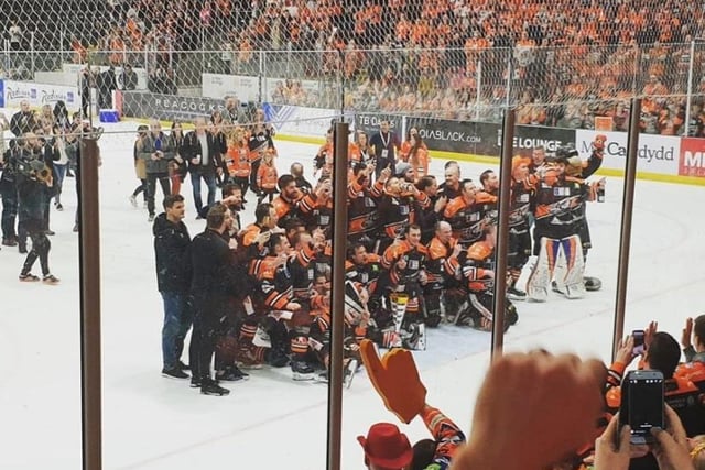 "No need to explain whats going on here . . ."
This photo was taken as the Sheffield Steelers and their supporters celebrated their Challenge Cup win over the Cardiff Devils on Sunday, March 8.