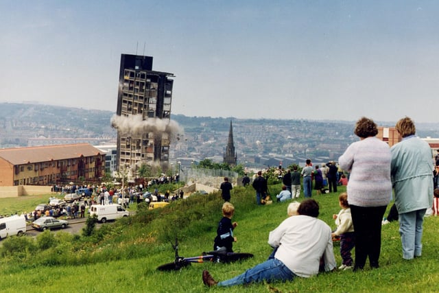 The award-winning Hyde Park flats complex in Sheffield was widely regarded as the vanguard of British municipal architecture when it was completed in 1965. But the popularity of the so-called village in the sky soon faded and some disillusioned families christened it Alcatraz after the infamous American prison. This photo shows one of the blocks being demolished on June 2, 1993.