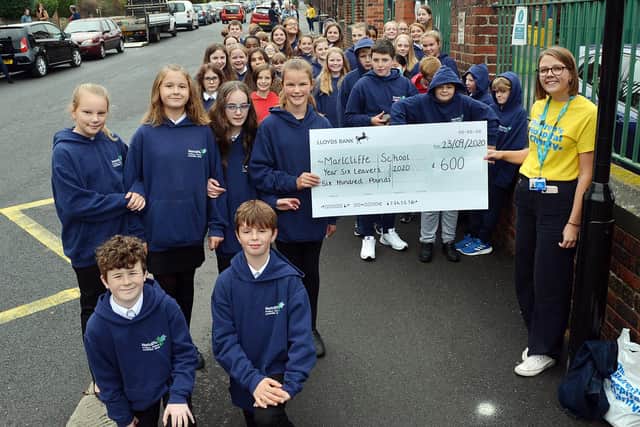 Money collected for a Year 6 leavers party at Marcliffe School has been donated to Sheffield Children's Hospital. Year six leavers - Grace Thompson, Grace Gelder, Chloe Wade, Emily Warman, Oskar Dale and Harrison Shaw hand over the £600 to Faya Kingswood event assistant at Childrens hospital charity.