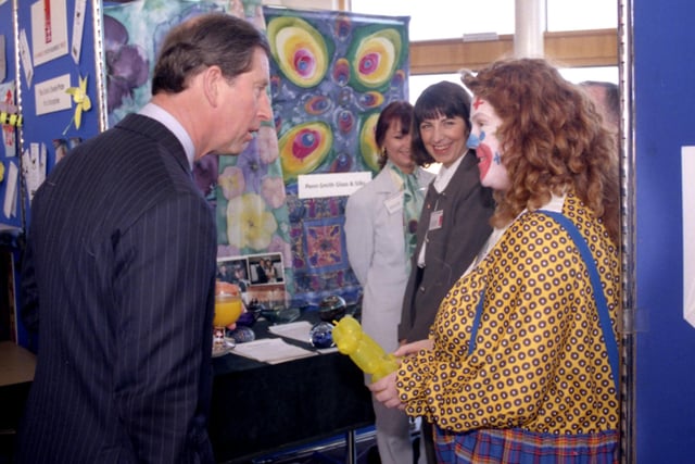 Prince Charles is pictured on a visit to the Sunderland University, St Peters campus in April 1996.
