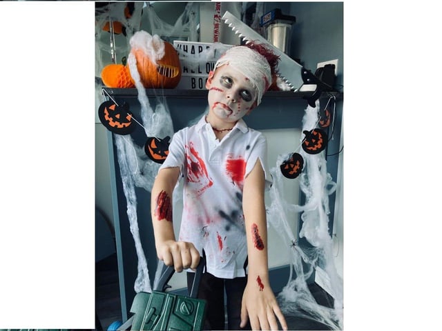 Tommy ready for his friend's Halloween party