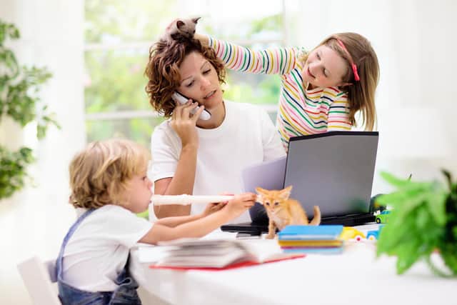 Stock image of a parent home schooling