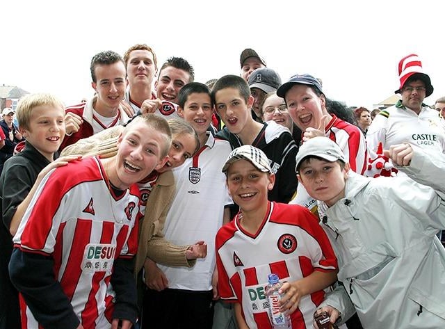 Blades fans at the end of season celebrations at the Town Hall, Sheffield, on May 27, 2003
