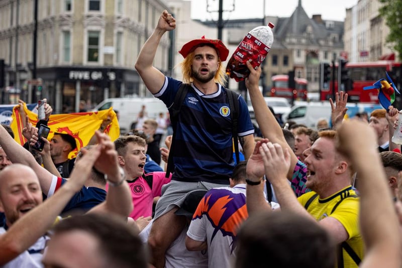 A crowd gathered in London ahead of the Scotland match, one punter brought his Scottish cola along for the party.