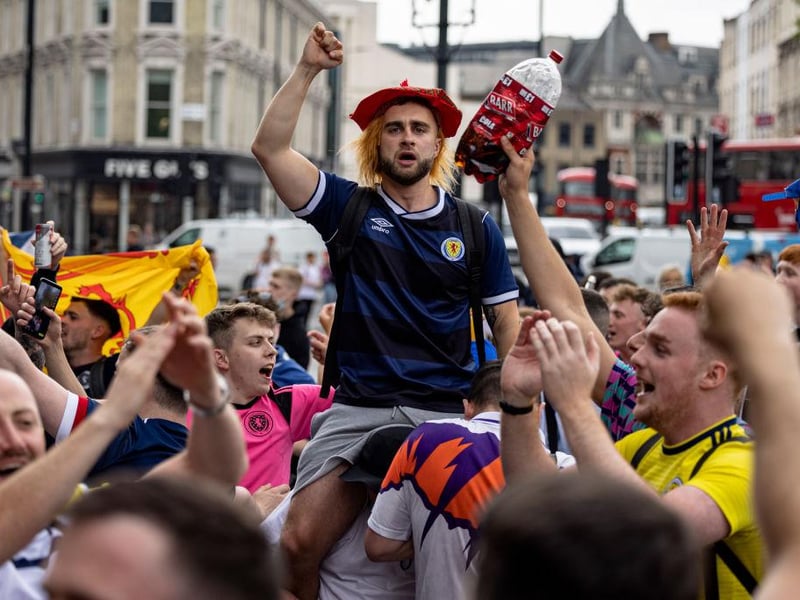 A crowd gathered in London ahead of the Scotland match, one punter brought his Scottish cola along for the party.