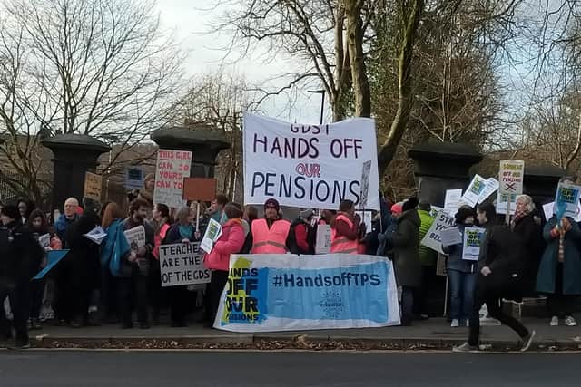 Teachers were joined by sixth formers outside Sheffield High School for Girls to protest over a pensions dispute.