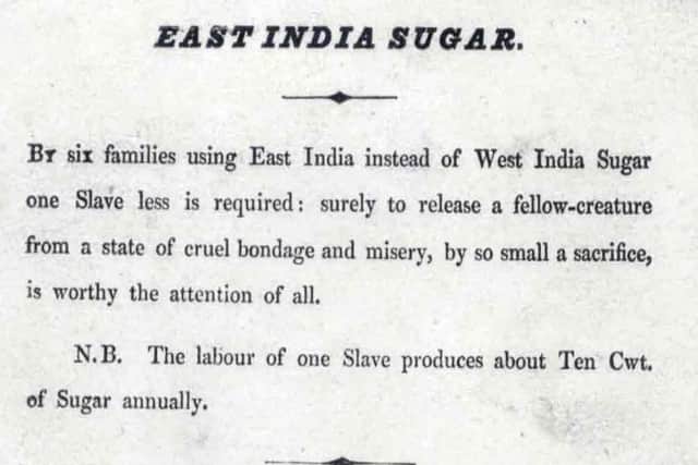 A 19th-century card appealing to the people of Sheffield to boycott slave-produced sugar