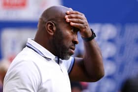LONDON, ENGLAND - MAY 29: Darren Moore, Manager of Sheffield Wednesday, reacts after the team's victory and promotion to the Sky Bet Championship in the Sky Bet League One Play-Off Final between Barnsley and Sheffield Wednesday at Wembley Stadium on May 29, 2023 in London, England. (Photo by Richard Heathcote/Getty Images)