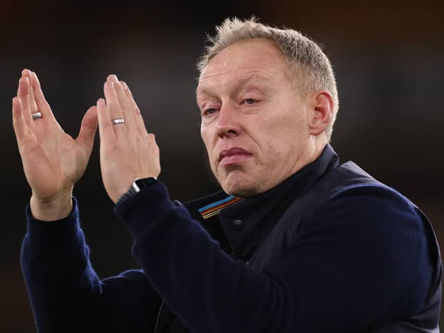WOLVERHAMPTON, ENGLAND - DECEMBER 09: Steve Cooper, Manager of Nottingham Forest acknowledges the fans after the Premier League match between Wolverhampton Wanderers and Nottingham Forest at Molineux on December 09, 2023 in Wolverhampton, England. (Photo by Marc Atkins/Getty Images)