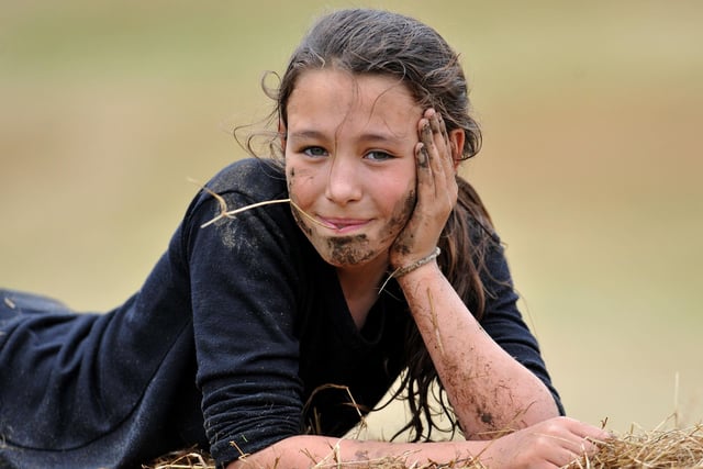 High Tunstall College of Science pupil Ella Malham chilling out after taking part in the muddy challenge event.