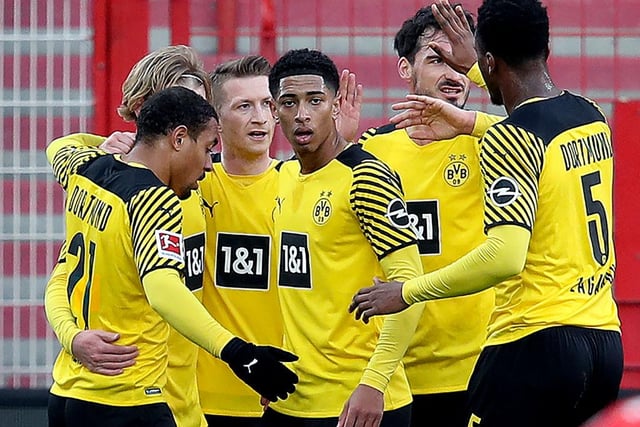 Dortmund's English ace Jude Bellingham was taken aback after entering Ibrox for the team's pre-match training session on Wednesday. The Bundesliga midfielder exclaimed 'what a gaff' after emerging from the tunnel into the technical areas. (Photo by RONNY HARTMANN/AFP via Getty Images)