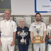 Keith Jackman, Mary Johnson, Lee Boucher, Paul Bark and Darren Trapmore with the trophy haul.