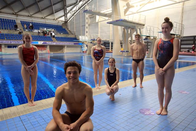 Sheffield Diving Club training at Ponds Forge on April 12th 2021 as swimming pools reopen. Picture: Chris Etchells
