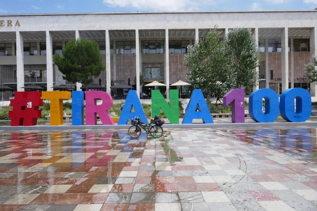 The beautiful central square of the capital of Albania, Tirana.